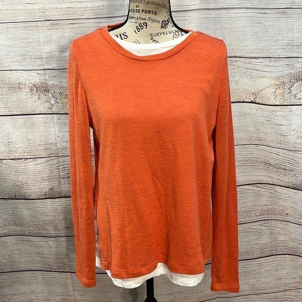 Elliott Lauren Double Layer Knit Top Connected Long Sleeves Crewneck Size XS